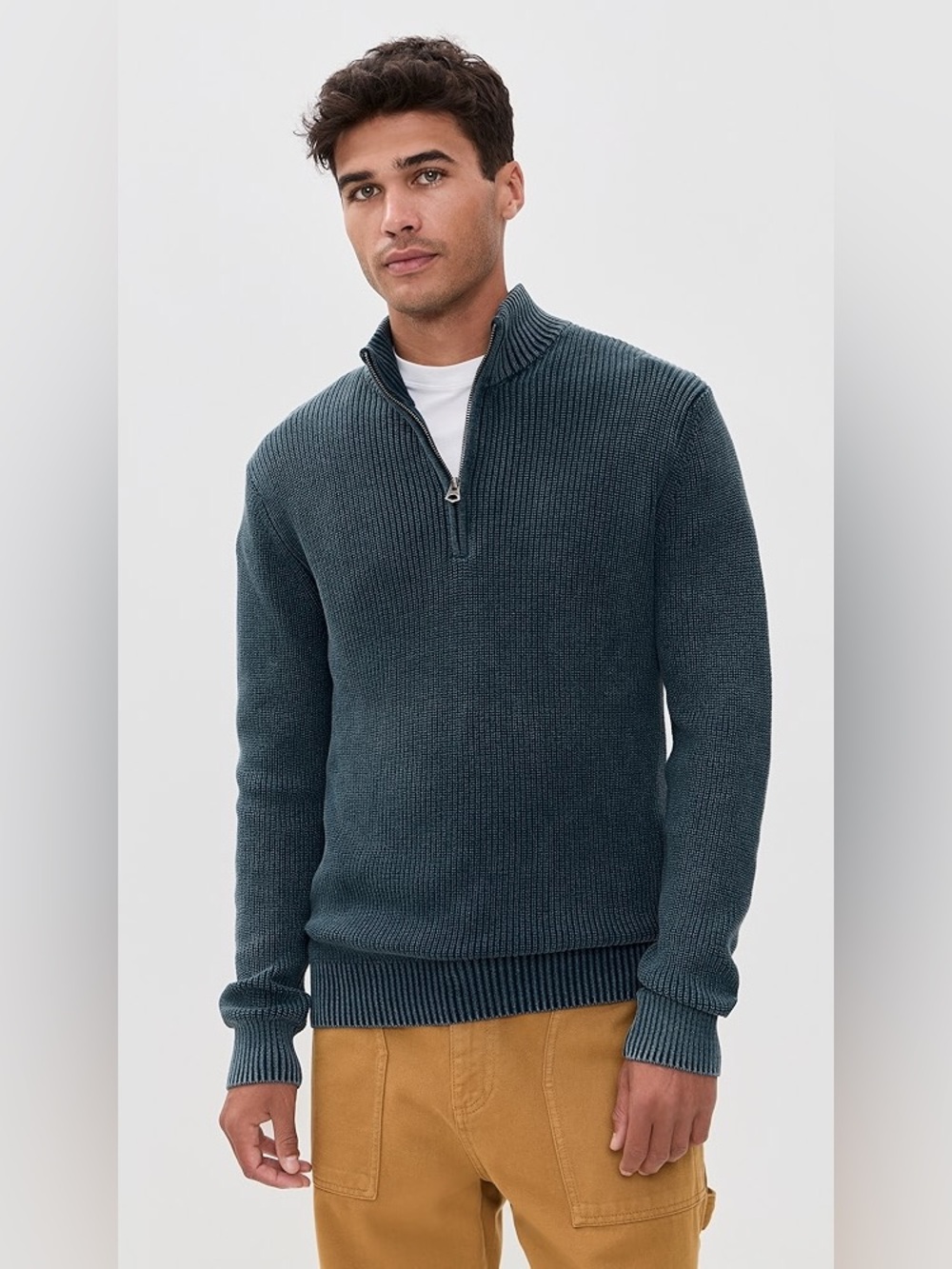Faherty $228 Sunwashed Quarter Zip Ribbed Sweater in Blue Nights Sz Large Preppy